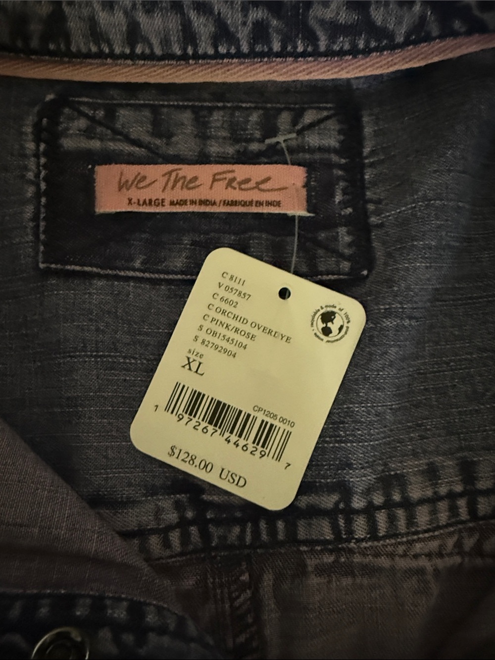 We The Free NWT❗️The Short of It denim shirt with orchid trim - Picture 4 of 9